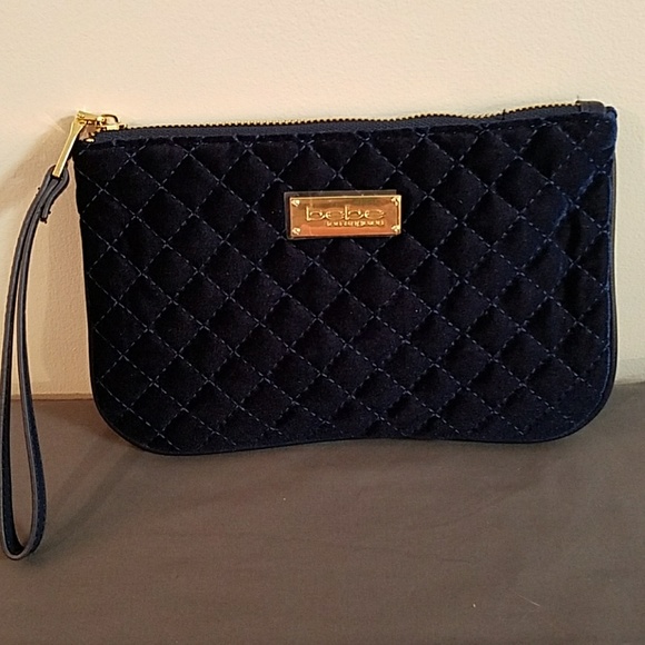 bebe Handbags - NEW bebe Navy Danielle Top Zip Velvet Wristlet